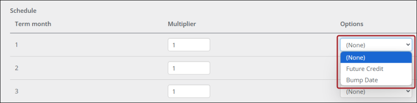Selecting a prorating option